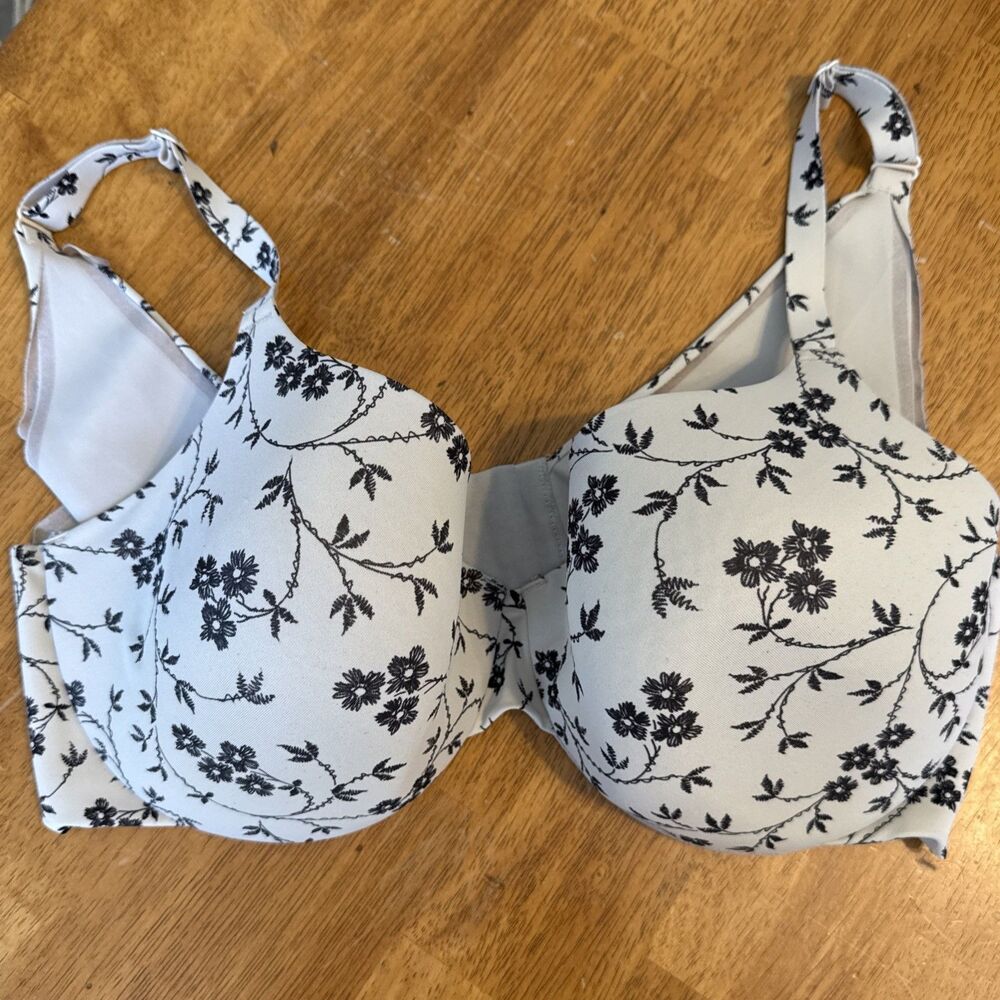 Cacique Bra Women Plus Size 44C Black Underwire Floral Adjustable Straps Bow